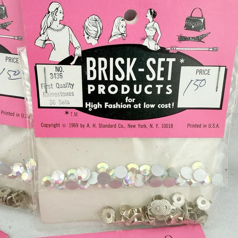 Vintage Brisk-Set Rhinestone Craft Jewelry Lot Of 5 NIP NOS 1969 USA MCM Glam